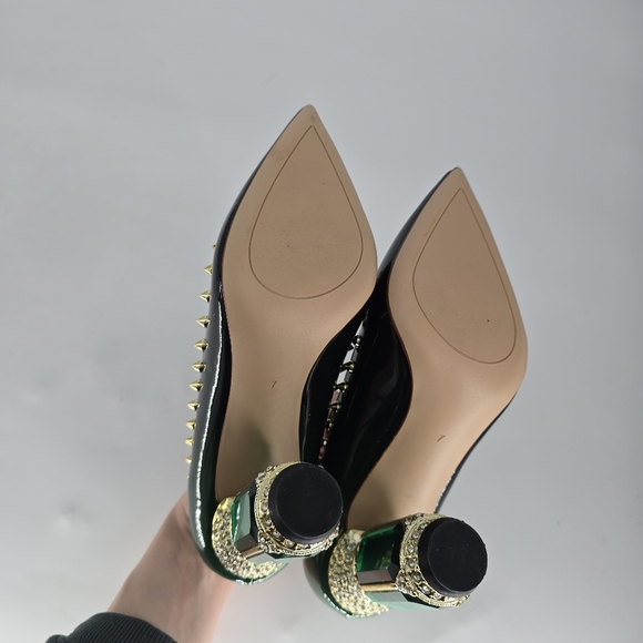 FSJ Women Bridal Pointed Toe Chunky Block High Heel Crystal Pumps Slip on 7 - Picture 11 of 11